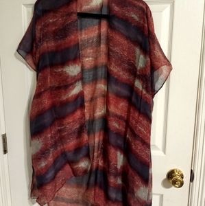 Sheer feather kimono red and navy blue color